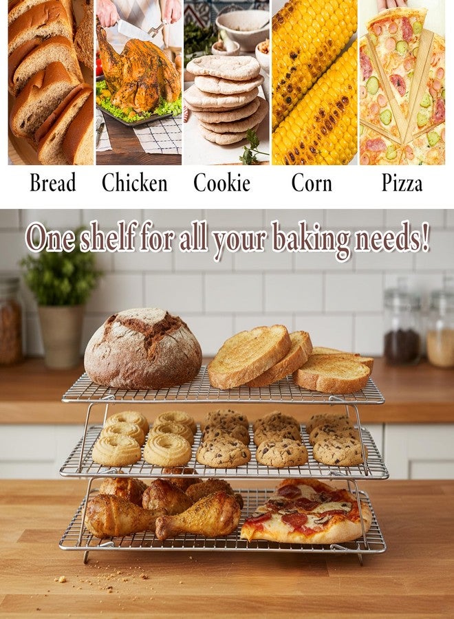 Exclaith Stainless Steel Stackable Cooling Rack for Baking, 3-Tier Cooling Rack Set, Stackable Heavy Duty Stainless Steel Wire Racks, for Baking Cooking Grilling, Oven & Dishwasher Safe, 10”x 16”, Silver - Image 2