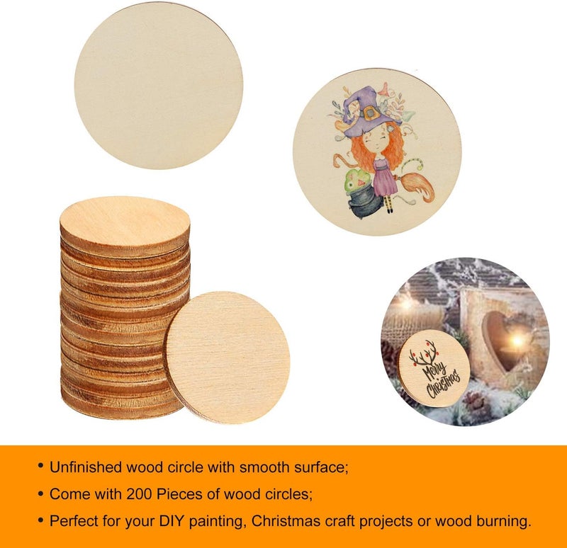 Coopay 200 Pieces 1.5 Inch Unfinished Wooden Circles, Wooden Cutouts Natural Round Wood Slices for DIY Wood Craft, Door Hanger, Painting, Wedding, Coasters, Home Decoration - Image 3