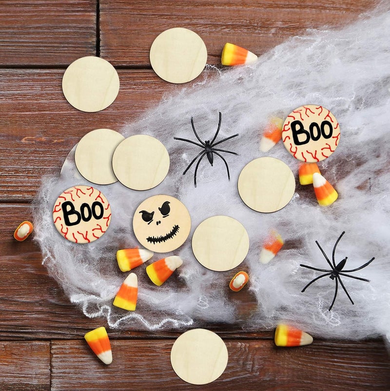 Coopay 200 Pieces 1.5 Inch Unfinished Wooden Circles, Wooden Cutouts Natural Round Wood Slices for DIY Wood Craft, Door Hanger, Painting, Wedding, Coasters, Home Decoration - Image 5