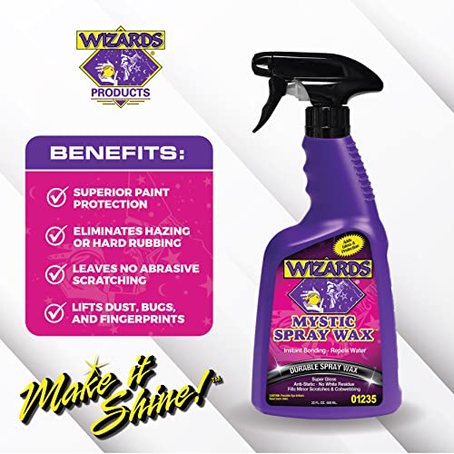 Wizards Spray Mystic Wax - Slick Finish Detailer and Glass Cleaner For Car Detailing Kit - Durable Spray Wax and Ceramic Boost - Repels Water and Protects With No Residue - 22 oz - Made in USA - Image 2