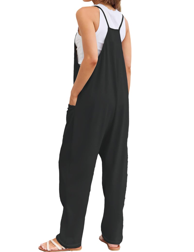Buauty Jumpsuits for Women Casual V Neck Sleeveless Baggy Overalls Spaghetti Strap Jumpers with Pockets Summer Romper Clothes - Image 3