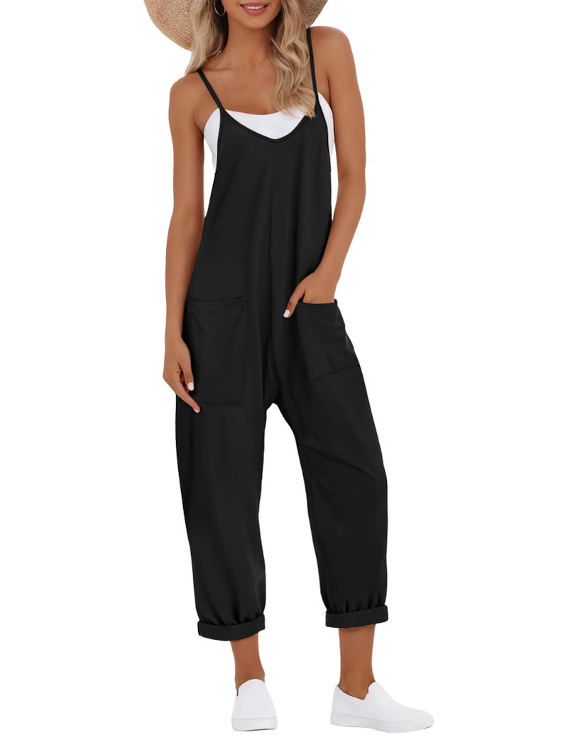 Buauty Jumpsuits for Women Casual V Neck Sleeveless Baggy Overalls Spaghetti Strap Jumpers with Pockets Summer Romper Clothes - Image 1