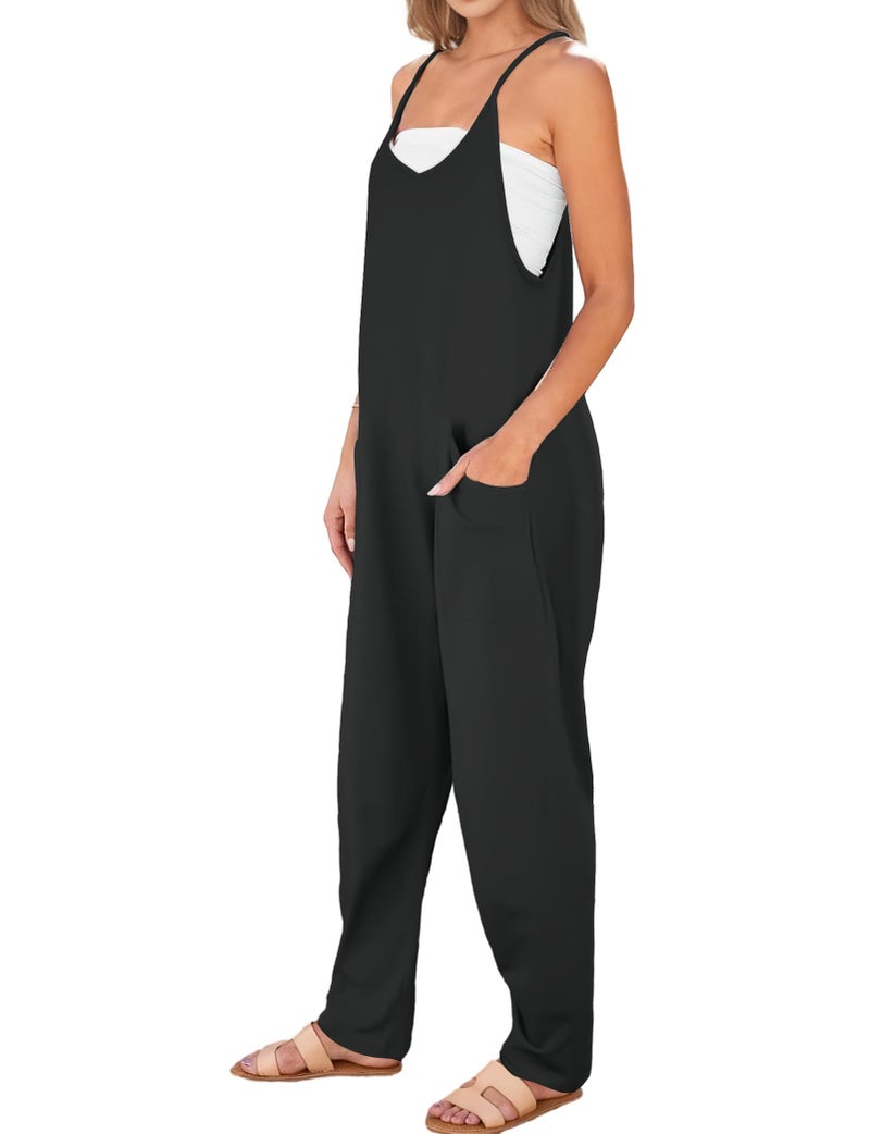 Buauty Jumpsuits for Women Casual V Neck Sleeveless Baggy Overalls Spaghetti Strap Jumpers with Pockets Summer Romper Clothes - Image 2