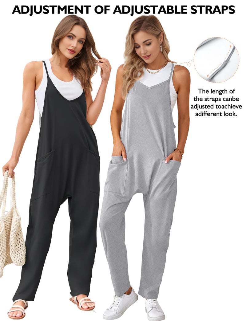 Buauty Jumpsuits for Women Casual V Neck Sleeveless Baggy Overalls Spaghetti Strap Jumpers with Pockets Summer Romper Clothes - Image 5