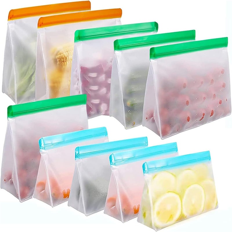 Reusable Freezer Ziplock Bags 10 Pack, Stand Up Reusable Food Storage Bags for Food Leakproof, Freezer Bags for Kitchen Meat Fruit Cereal - Image 1