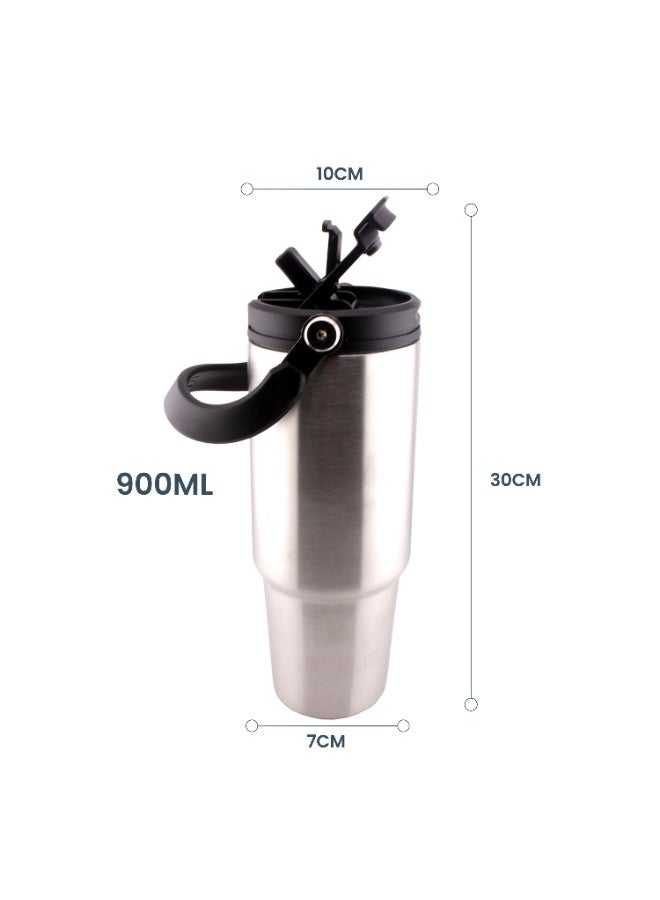 CRAVISTA 900ml Vacuum Insulated Cup – Stainless Steel Double Wall Travel Tumbler for Men, Women, Girls, Boys with Handle & Lid | Hot & Cold Flask Water Bottle for Office, Car, Gym, Outdoor (Silver) - Image 5