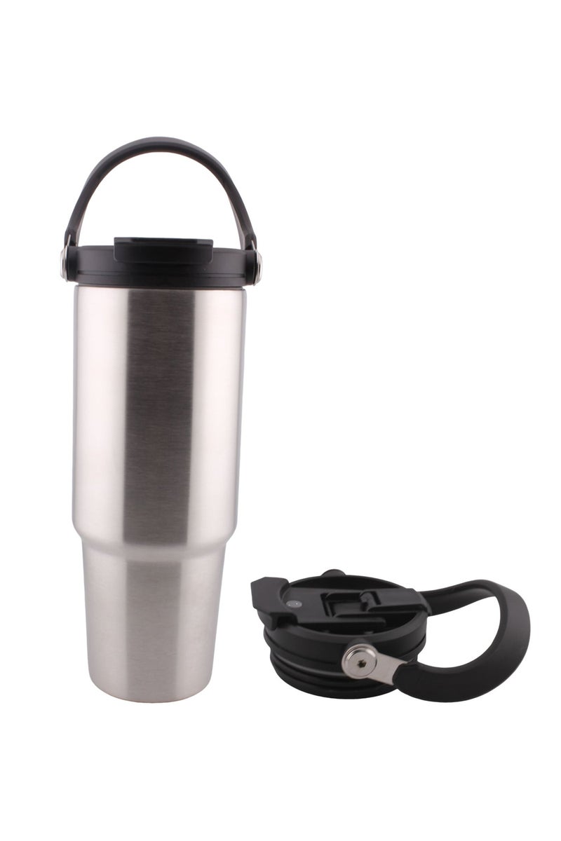 CRAVISTA 900ml Vacuum Insulated Cup – Stainless Steel Double Wall Travel Tumbler for Men, Women, Girls, Boys with Handle & Lid | Hot & Cold Flask Water Bottle for Office, Car, Gym, Outdoor (Silver) - Image 2