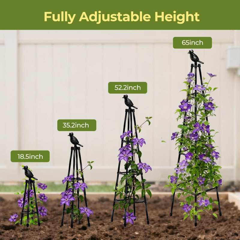 MQHUAYU 2 Pack Garden Trellis for Climbing Plants Outdoors,65Inch Cucumber Trellis Garden Obelisk Trellis Rustproof Plants Support with Adjustable Heights for Indoor Potted Plants, Vines, Vegetables - Image 3