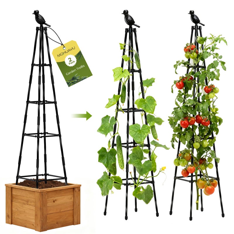 MQHUAYU 2 Pack Garden Trellis for Climbing Plants Outdoors,65Inch Cucumber Trellis Garden Obelisk Trellis Rustproof Plants Support with Adjustable Heights for Indoor Potted Plants, Vines, Vegetables - Image 1