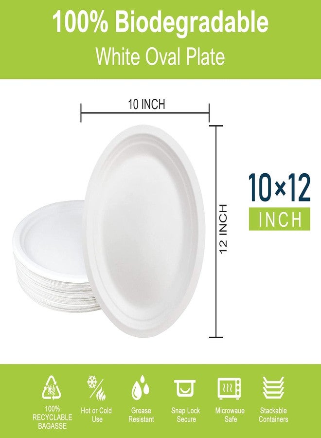 BangShou 30 Pack 12" Oval Compostable Plates Heavy Duty Bagasse Fiber Disposable Dinnerware Microwave & Freezer Safe Eco-Friendly, Leakproof for BBQ, Party, Catering (White) - Image 2