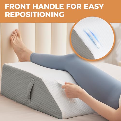 BIEEZZK Leg Elevating Pillow, Leg Elevation Pillows for After Surgery, Swelling, Leg Pillow Elevation Blood Circulation, Leg Pillow for Pain Relief, Knee Pillow for Rest, 23.6×16.8×8 Inch White/Grey - Image 2