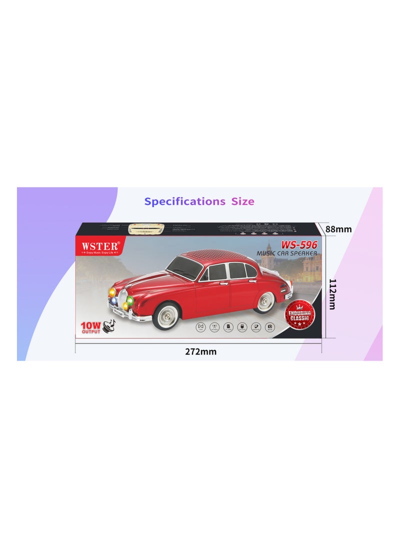 WS-596 Classic Jaguar Shaped Car Wireless Bluetooth Speaker with TF USB FM Handsfree TWS Selfie LED Display LED Light Multicolor