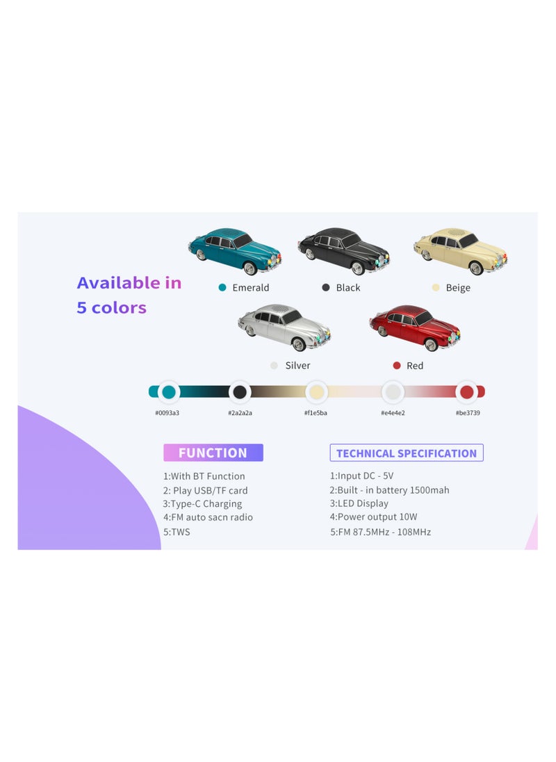 WS-596 Classic Jaguar Shaped Car Wireless Bluetooth Speaker with TF USB FM Handsfree TWS Selfie LED Display LED Light Multicolor