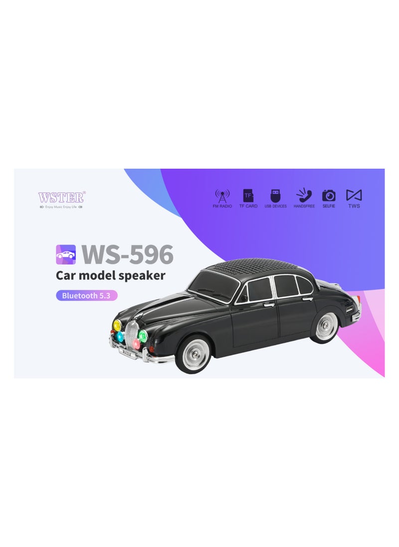 WS-596 Classic Jaguar Shaped Car Wireless Bluetooth Speaker with TF USB FM Handsfree TWS Selfie LED Display LED Light Multicolor