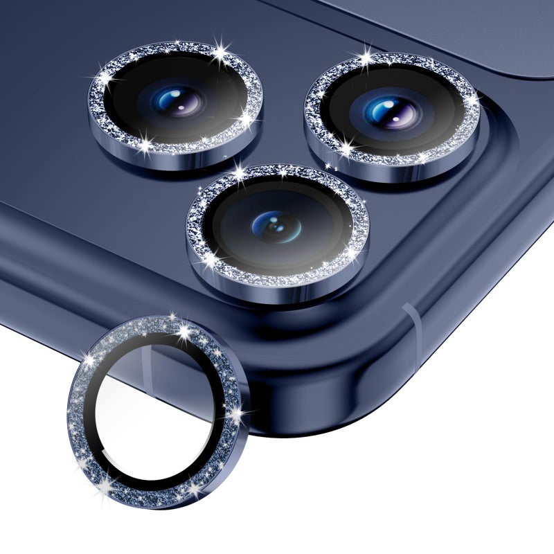 Wumigoo Camera Lens Protector for iPhone 17 Pro Max/17 Pro/16 Pro Max/16 Pro/15 Pro Max/15 Pro/14 Pro Max/14 Pro,Tempered Glass Metal Individual Camera Cover[Anti-drop]Case Friendly- Glitter Deep Blue - Image 1