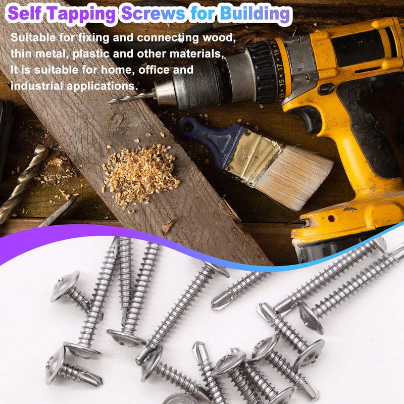 mxuteuk #8 Self Tapping Screws,410 Stainless Steel Self Tapping Screws for Metal,(1/2",5/8",3/4",1",1-1/4") Modified Truss Head Self Drilling Screw Sheet Metal Screw for Metal(115PCS) - Image 3