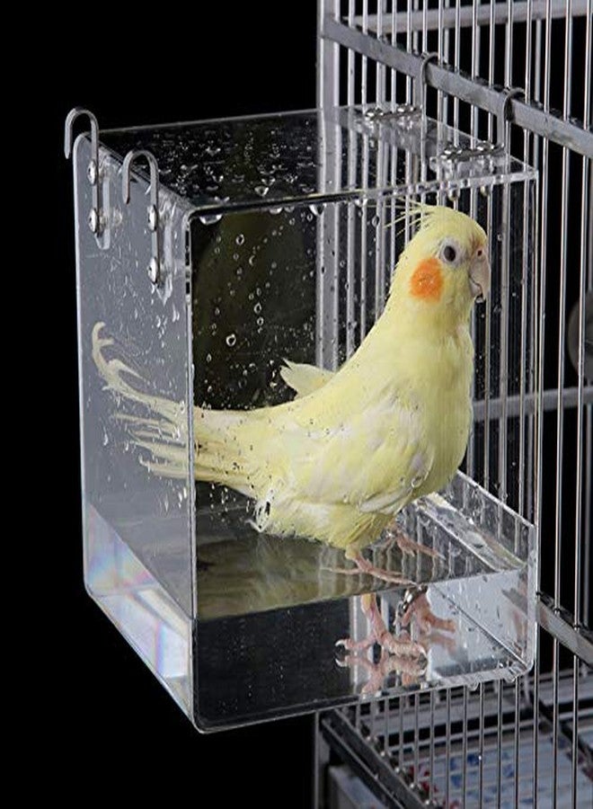 Xxmbbjy Hanging Cube Bird Bath Cage, Transparent Bird Bathtub Bath Shower with Stainless Steel Hooks for Small Bird Canary Parakeet Budgerigar Parrots Crested Myna Cockatiel Lovebird (Small) - Image 3
