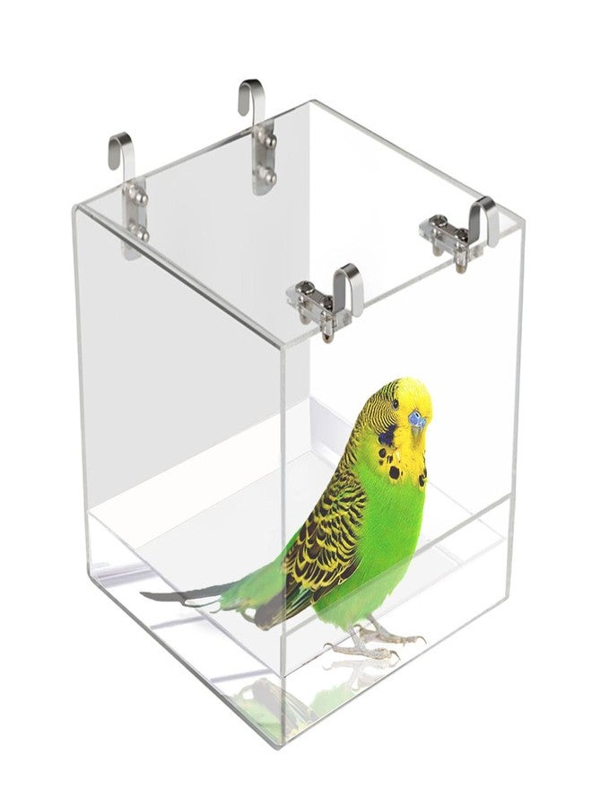 Xxmbbjy Hanging Cube Bird Bath Cage, Transparent Bird Bathtub Bath Shower with Stainless Steel Hooks for Small Bird Canary Parakeet Budgerigar Parrots Crested Myna Cockatiel Lovebird (Small) - Image 1