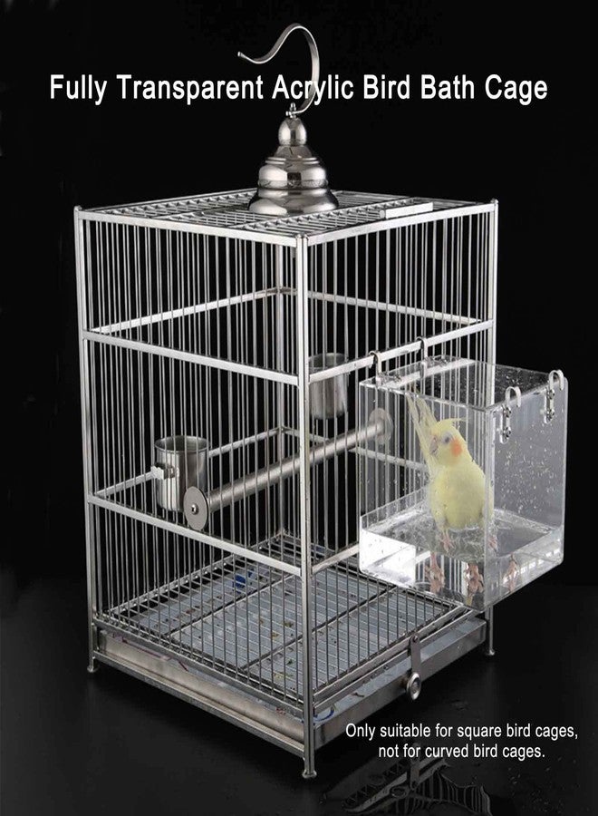Xxmbbjy Hanging Cube Bird Bath Cage, Transparent Bird Bathtub Bath Shower with Stainless Steel Hooks for Small Bird Canary Parakeet Budgerigar Parrots Crested Myna Cockatiel Lovebird (Small) - Image 5