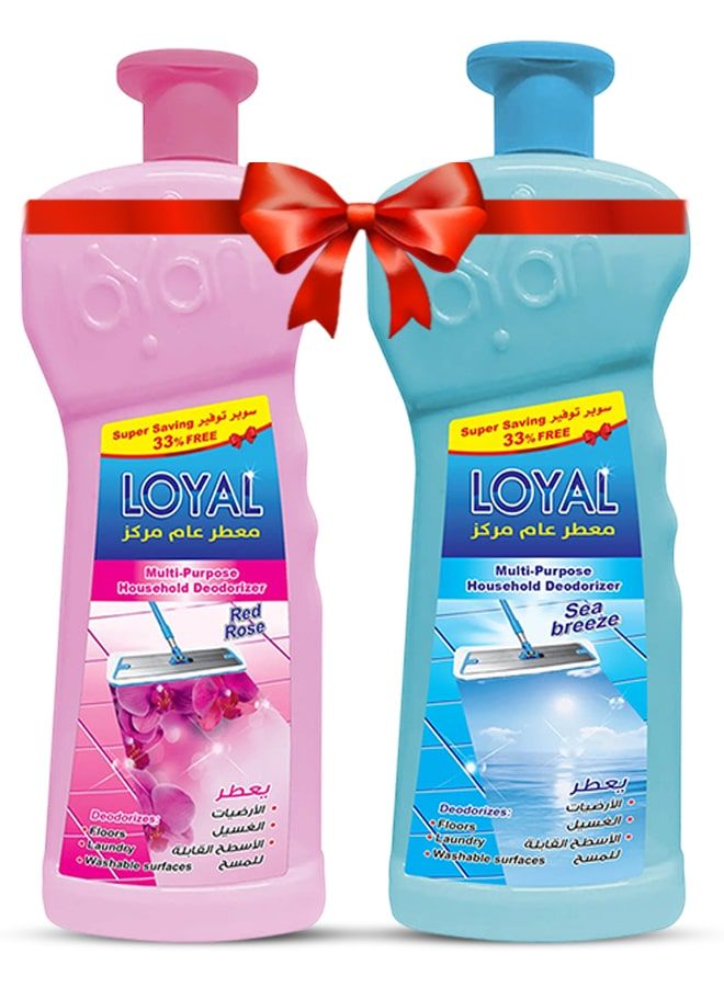 لويال ماء متعدد الاستخدامات للاستخدام المنزلي، عبوتان سعة 2100 مل برائحة الورد الأحمر ونسيم البحر