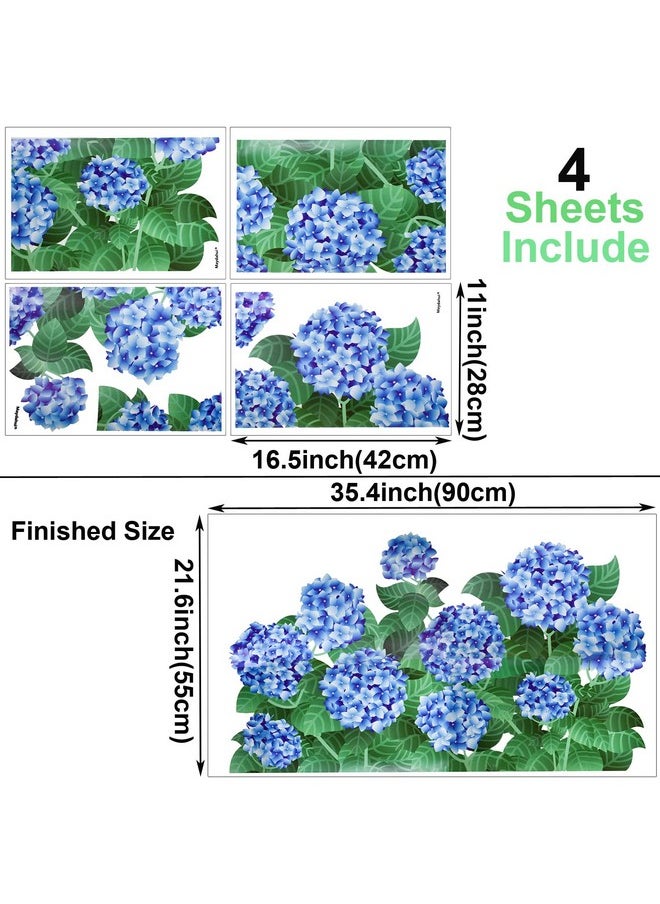 Maydahui - Blue Hydrangea Flower Wall Decals Green Leaf Floral Wall Stickers (21.6X35.4Inch) Removable Peel And Stick Art Murals Decor For Kids Bedroom Living Room Tv Sofa Headboard Background - Image 1