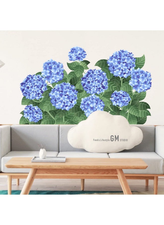 Maydahui - Blue Hydrangea Flower Wall Decals Green Leaf Floral Wall Stickers (21.6X35.4Inch) Removable Peel And Stick Art Murals Decor For Kids Bedroom Living Room Tv Sofa Headboard Background - Image 1