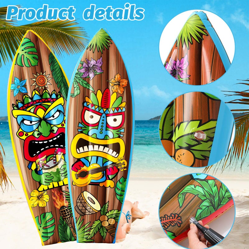JellyArch 4 Pcs 36 Inch Tiki Inflatable Surf Board Tiki Party Decorations Blow up Surfboard Bar Decorations Inflatable Pool Floats for Hawaiian Luau Tropical Beach Party Supplies Outdoor Decor - Image 3