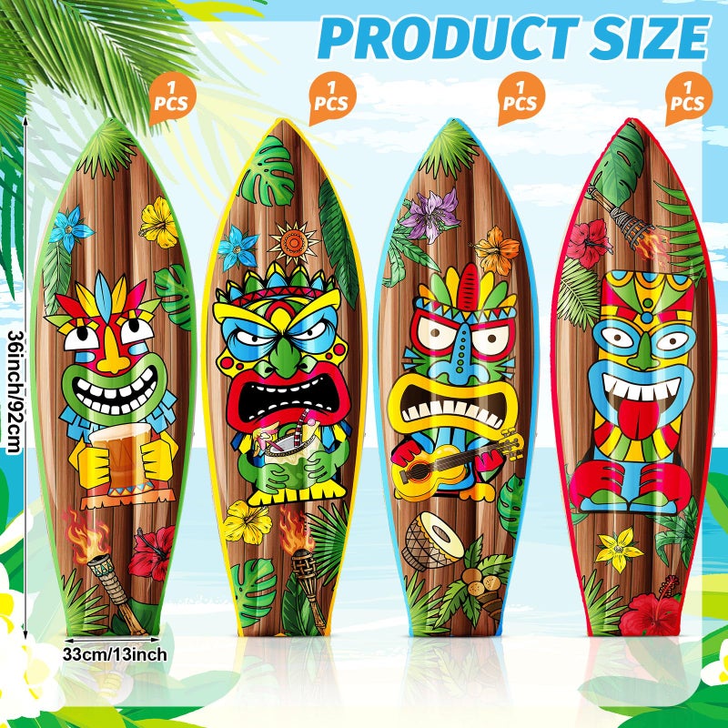 JellyArch 4 Pcs 36 Inch Tiki Inflatable Surf Board Tiki Party Decorations Blow up Surfboard Bar Decorations Inflatable Pool Floats for Hawaiian Luau Tropical Beach Party Supplies Outdoor Decor - Image 4