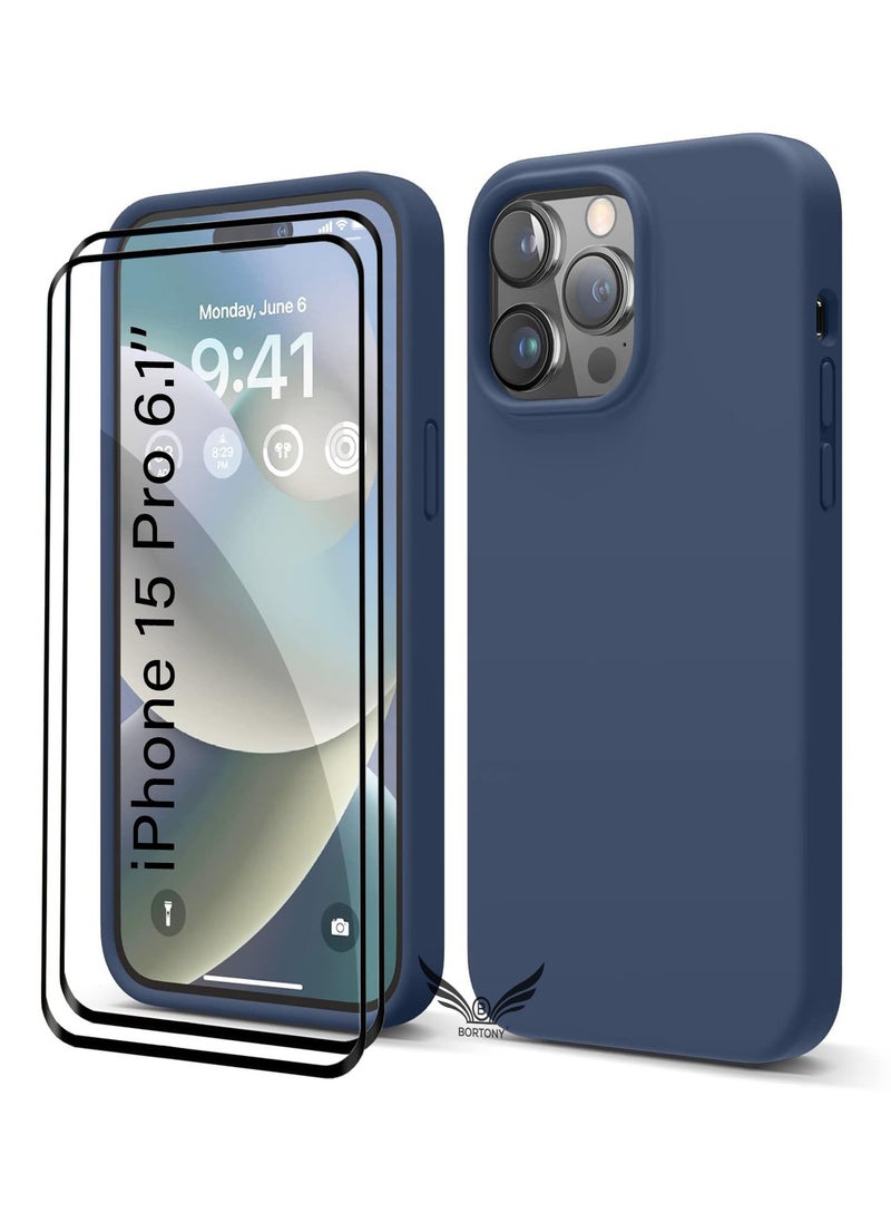 BORTONY iPhone 15 Pro Case with 2PCS Tempered Glass Screen Protector [3 in 1] iPhone 15 Pro Silicone Cover Shockproof Protective Slim Case for Apple iPhone 15 Pro 6.1 Inch  - Image 1