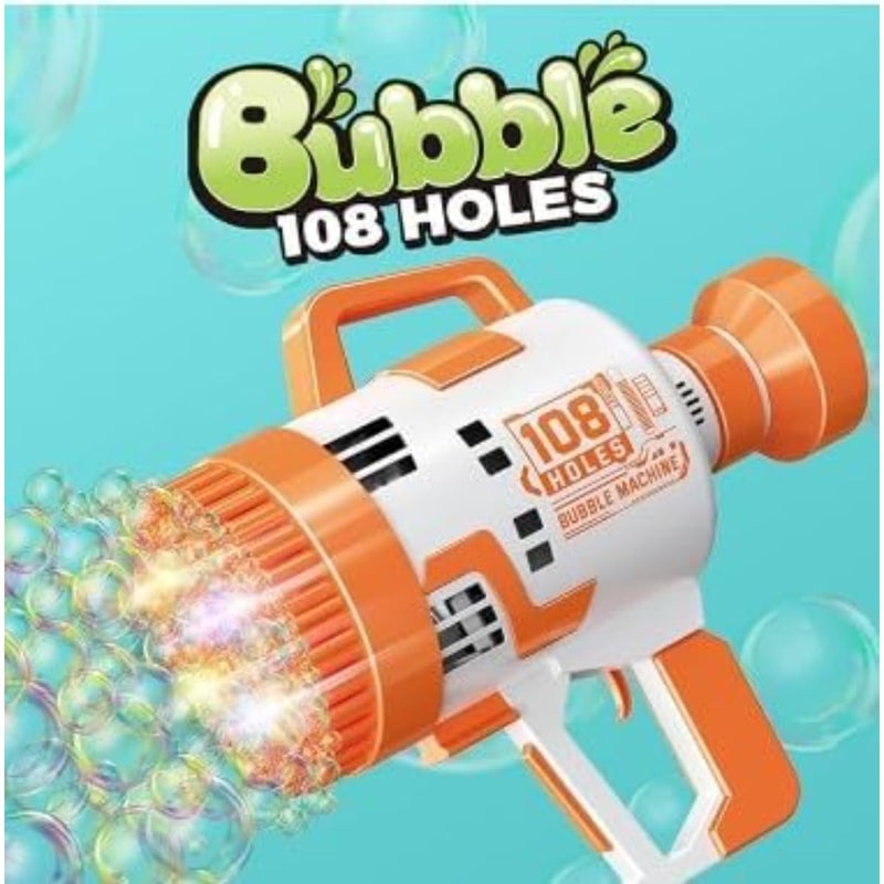 ZAMZIN 108-Hole Bubble Machine Gun, Battery-Operated Light-Up Bubble Maker for Kids, Indoor & Outdoor Fun, Vibrant Orange Excitemen - Image 2