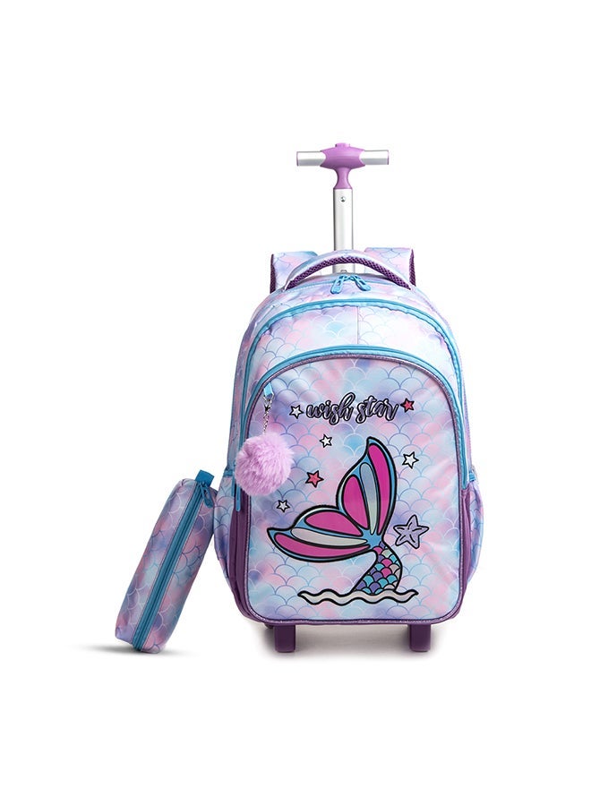 Eazy Kids - Personalized 18Inch Set of 3 Trolley School Bag with Lunch Bag and Pencil Case Mermaid - Purple - Image 3