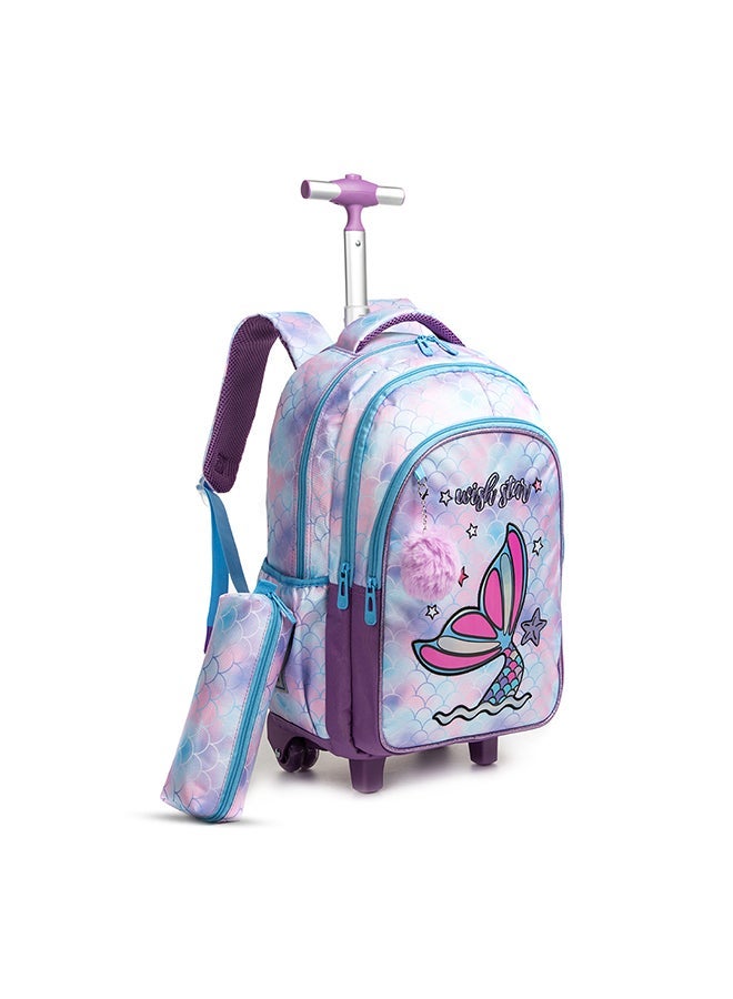 Eazy Kids - Personalized 18Inch Set of 3 Trolley School Bag with Lunch Bag and Pencil Case Mermaid - Purple - Image 4