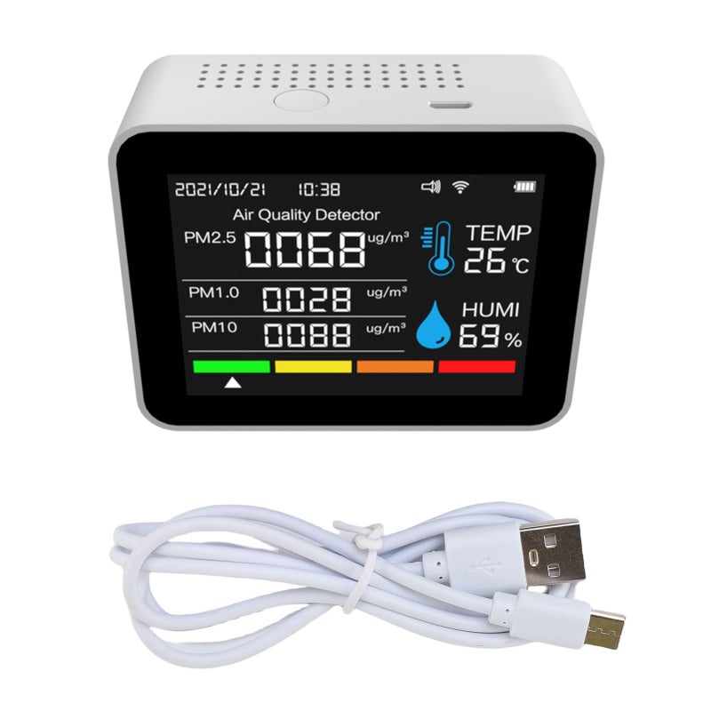 Indoor Air Quality Monitor 12 Functions WiFi Thermometer Hygrometer WiFi for Tuya Smart App with 2.8" Color Display Support Alarm Function CO2 /HCHO /PM2.5/ PM1.0/PM10 for Home Car Office White - Image 1