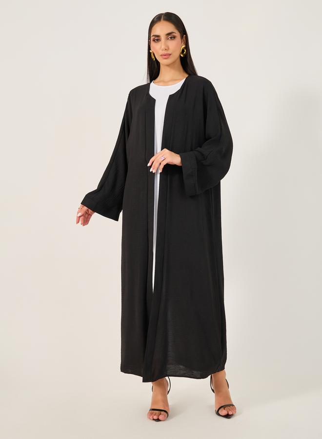 Take Two Solid Abaya with Round Neck Sleeveless Inner Dress Set by Styli  - Image 2