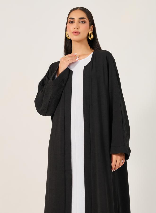 Take Two Solid Abaya with Round Neck Sleeveless Inner Dress Set by Styli  - Image 3