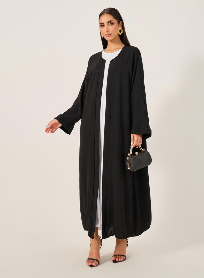 Take Two Solid Abaya with Round Neck Sleeveless Inner Dress Set by Styli  - Image 1