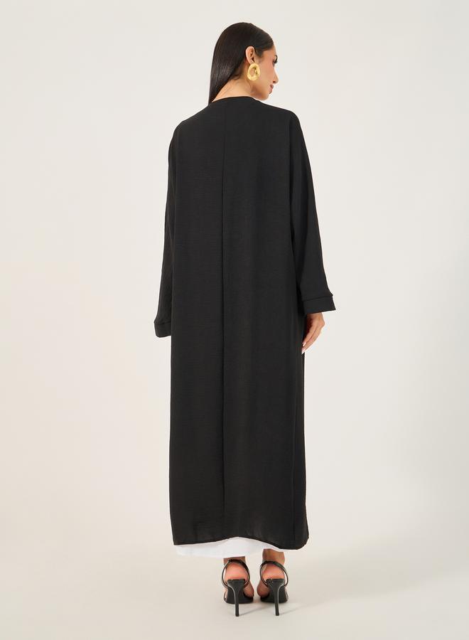 Take Two Solid Abaya with Round Neck Sleeveless Inner Dress Set by Styli  - Image 5