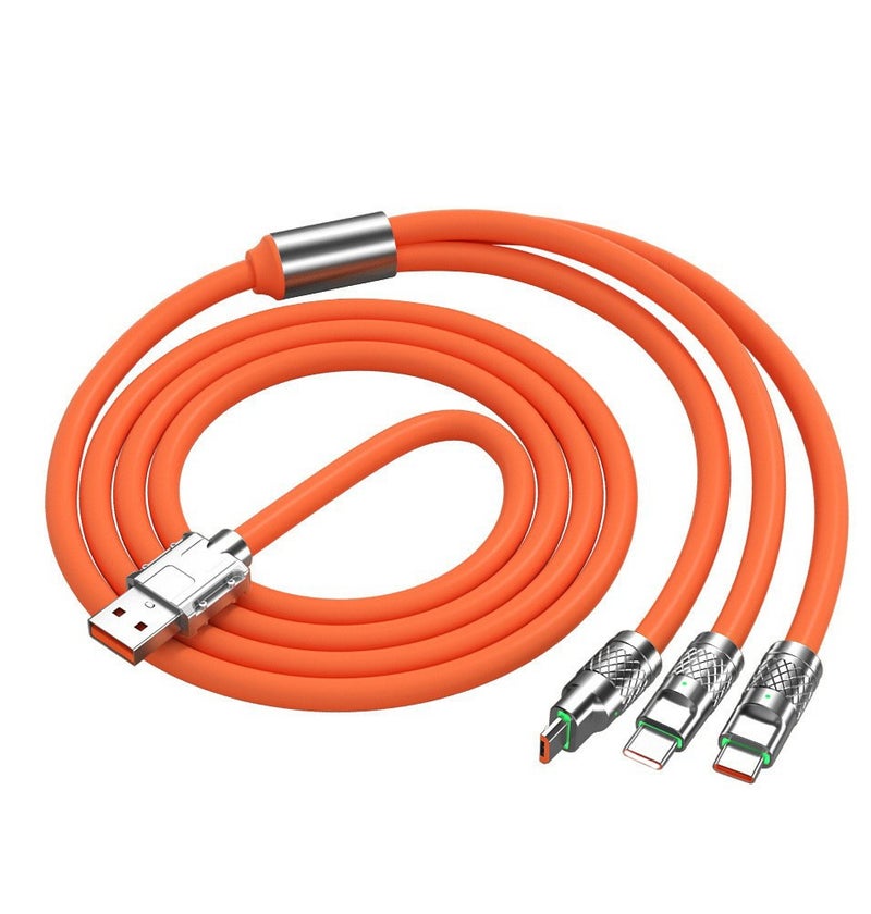 كابل شحن سريع 3 في 1 بقوة 120 واط مزود بموصلات USB-C وLightning وMicro USB – كابل شحن متعدد للأجهزة المختلفة – برتقالي - Image 1