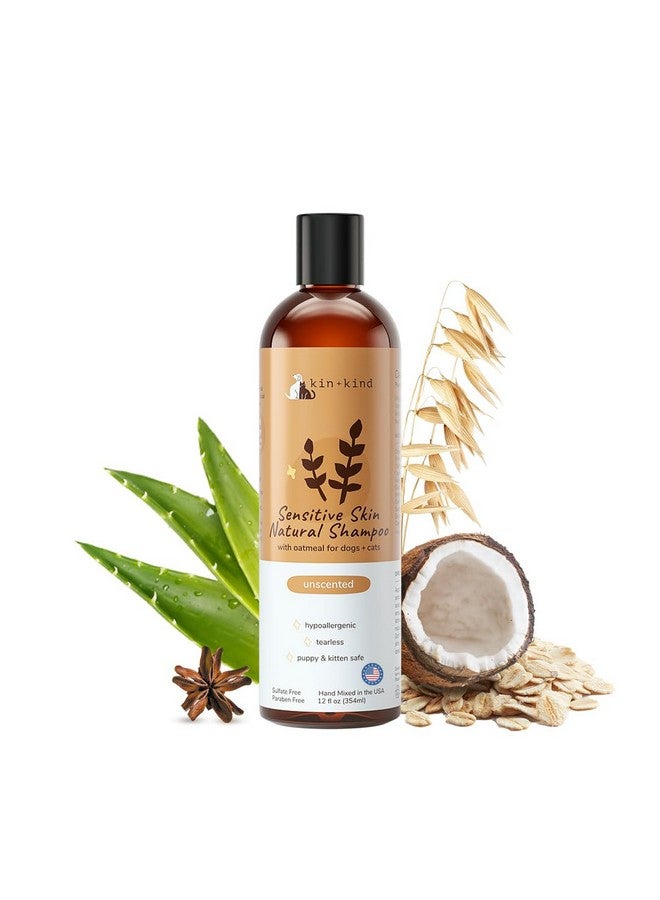 Kin+Kind Oatmeal Shampoo for Dogs and Cats by kin+kind - Cat & Dog Shampoo for Sensitive Skin with Colloidal Oatmeal - Safe, Natural Formula with Olive Oil and Coconut Oil (12 fl oz) - Made in USA - Image 1