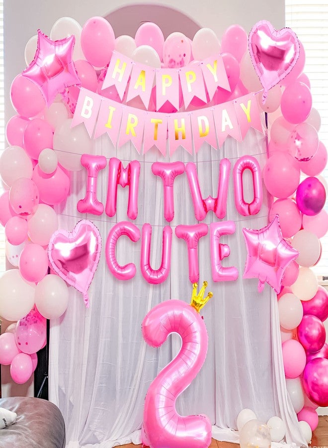 Roaring Good Time 41 PCS Im Two Cute Birthday Decoration Girl Im Two Cute Balloon Pink Number 2 Balloons Girl 2nd Birthday Decoration - Image 3