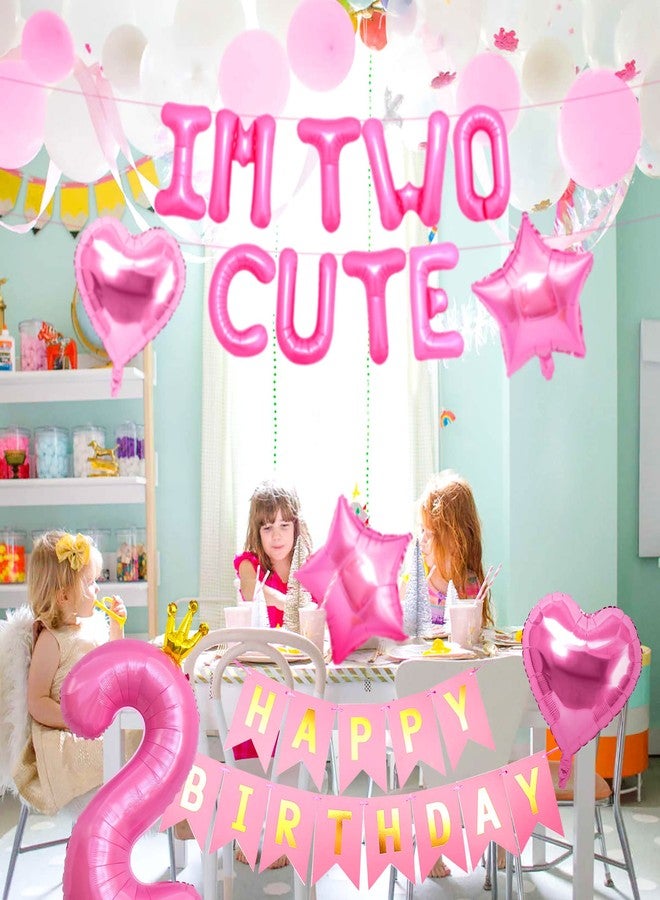 Roaring Good Time 41 PCS Im Two Cute Birthday Decoration Girl Im Two Cute Balloon Pink Number 2 Balloons Girl 2nd Birthday Decoration - Image 2