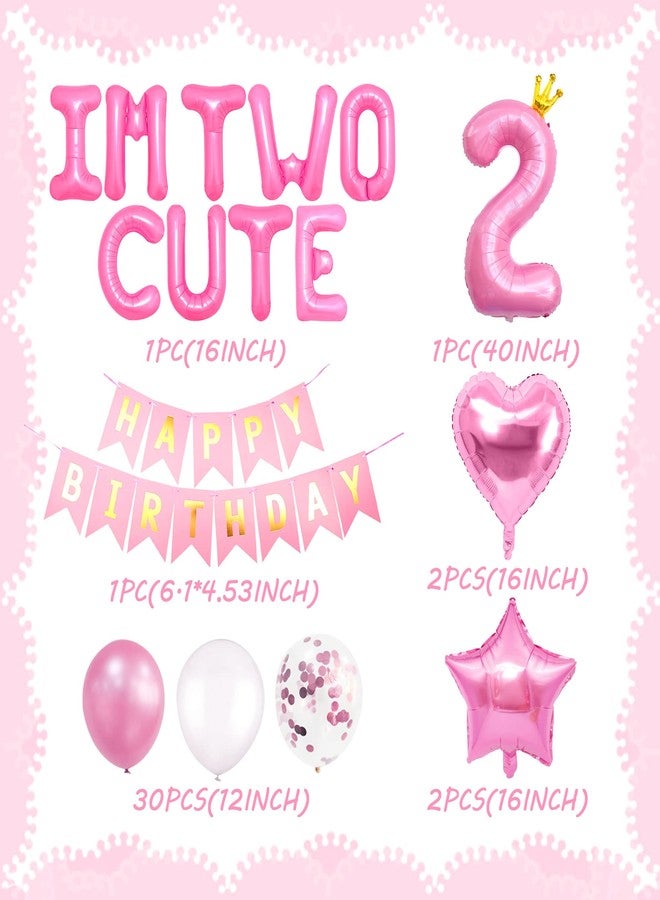 Roaring Good Time 41 PCS Im Two Cute Birthday Decoration Girl Im Two Cute Balloon Pink Number 2 Balloons Girl 2nd Birthday Decoration - Image 4