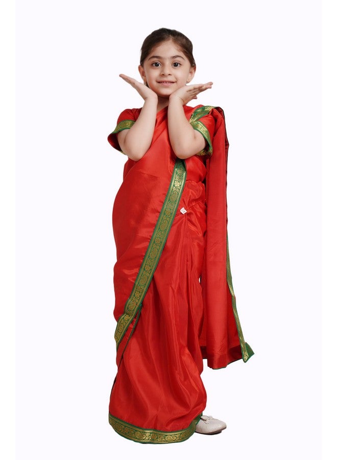 Kaku Fancy Dresses Indian Ethnic Wear Pre-Stiched Saree With Blouse For Girls | Farmer Saree Costume for Girls - Red, 5-6 Years, For Girls - Image 5
