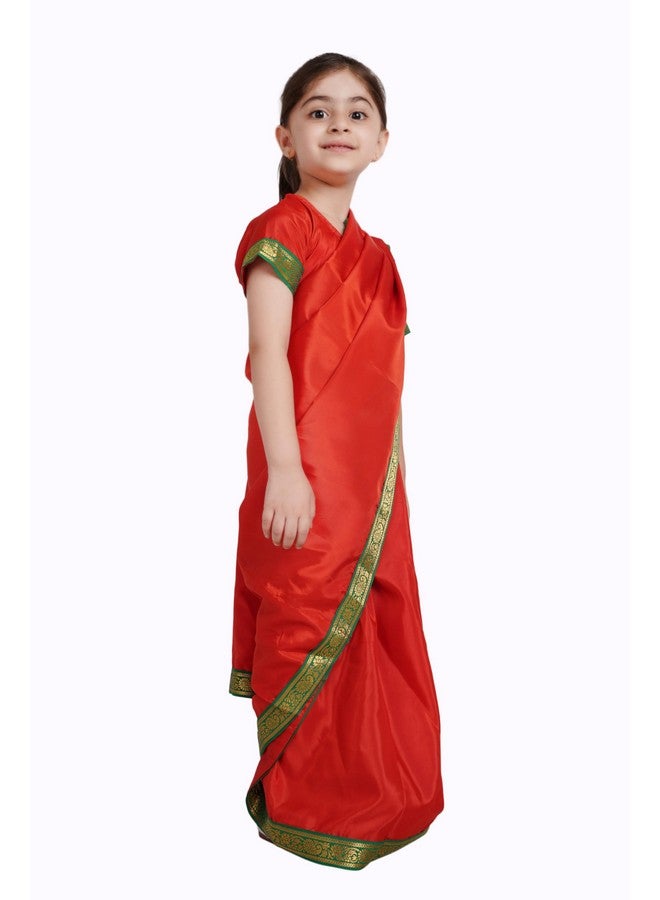 Kaku Fancy Dresses Indian Ethnic Wear Pre-Stiched Saree With Blouse For Girls | Farmer Saree Costume for Girls - Red, 5-6 Years, For Girls - Image 2