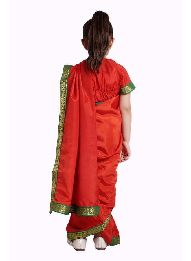 Kaku Fancy Dresses Indian Ethnic Wear Pre-Stiched Saree With Blouse For Girls | Farmer Saree Costume for Girls - Red, 5-6 Years, For Girls - Image 3