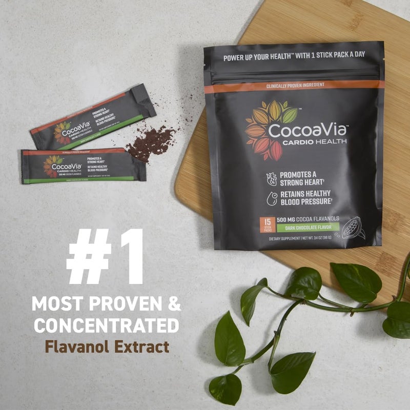 CocoaVia Cardio Health Cocoa Powder, 15 Single Serve Sticks, 500mg Cocoa Flavanols, Support Heart Health, Boost Nitric Oxide, Improve Circulation, Energy, Preworkout, Travel-Friendly, Vegan, Cacao - Image 2