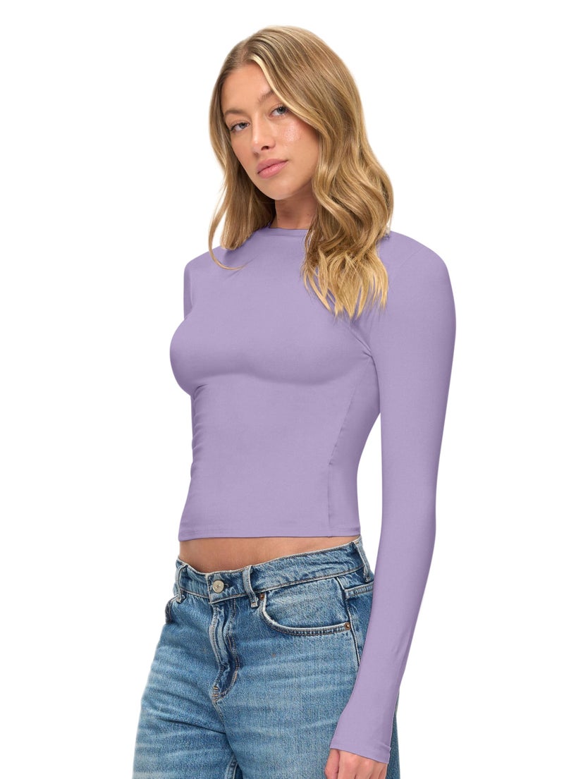 Natural Uniforms Womens Super Soft, Super Stretch Y2K Long Sleeve Baby Tee Crop Top (Lavender, Medium) - Image 2