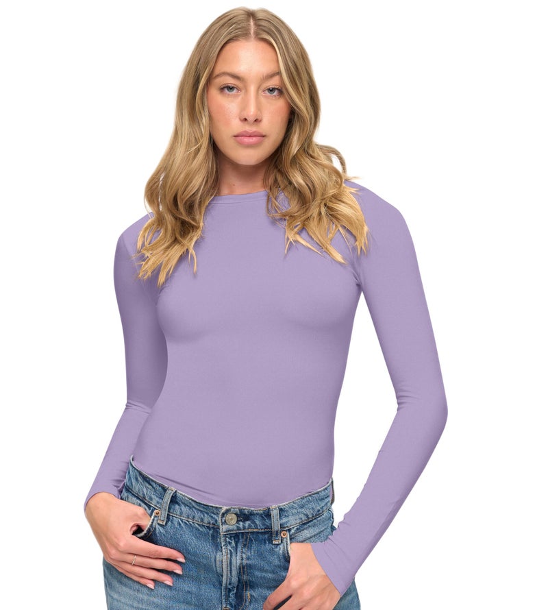 Natural Uniforms Womens Super Soft, Super Stretch Y2K Long Sleeve Baby Tee Crop Top (Lavender, Medium) - Image 3