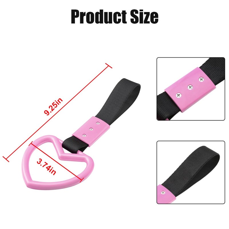 Generic Fekey&JF 2PCS Tsurikawa Rings Heart-Shaped Car Hand Strap, Rear Bumper Warning Loop Janpanese Heart Handle for SUV, Subway, Bus, Auto Interior Exterior Warning Decoration (Light Pink/Black)  - Image 2
