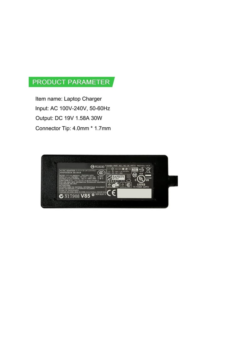 Terabyte 19V 1.58A 30W PA3743U-1ACA Adapter Power Supply Charger Replacement Compatible for Toshiba Mini NB200 NB205 (4.0 x 1.7 mm) - Image 2